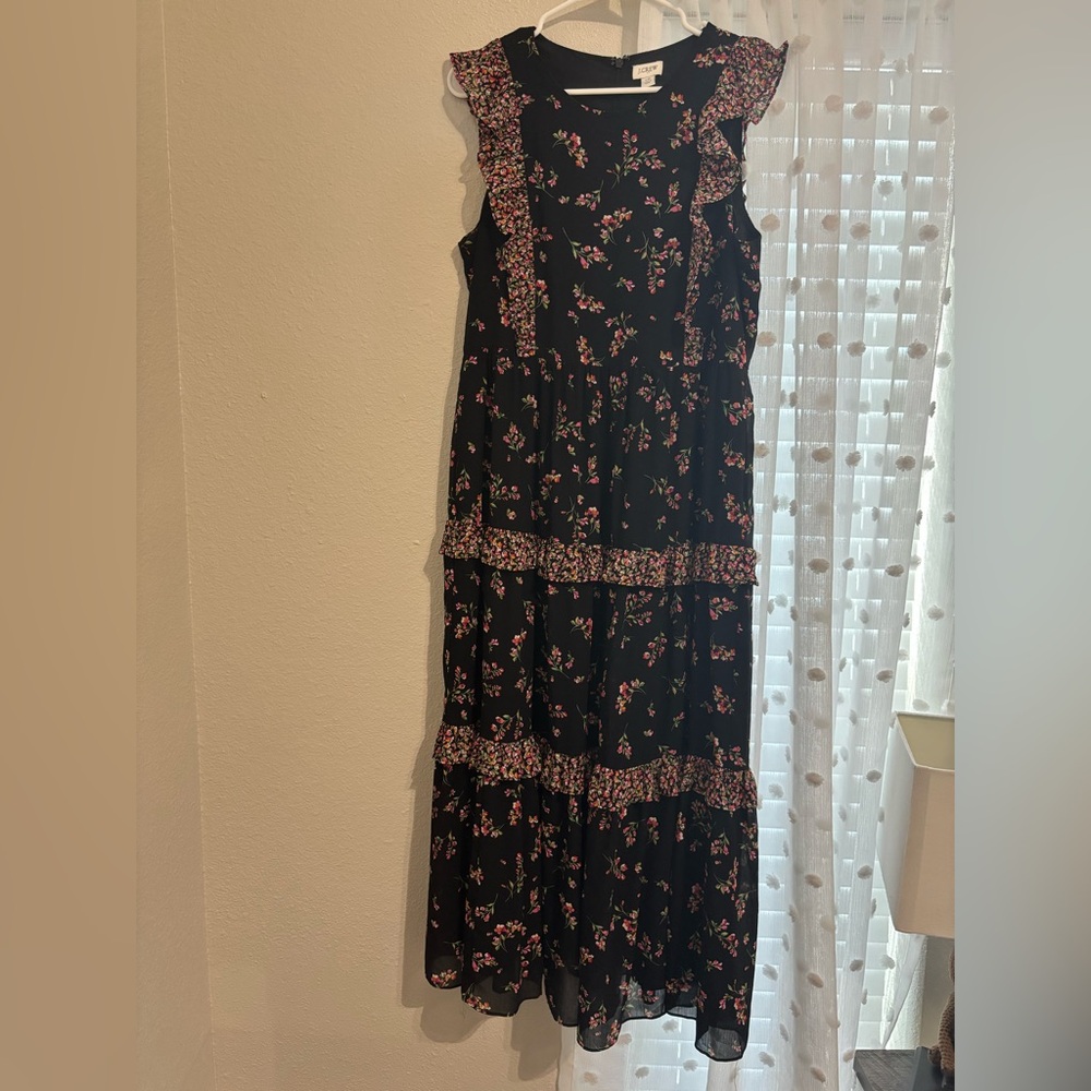 J. Crew Black Maxi Dress with Pink Floral Pattern